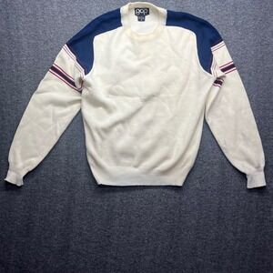 Vintage Gap Sweater Mens XL Ivory Navy Blue Striped Acrylic Crewneck Pullover